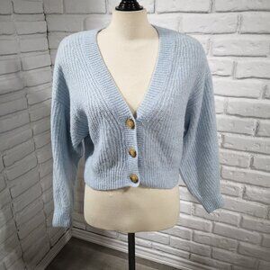 2 / $20.00 Divided H & M Ladies Size Medium Button Front Crop Light Blue Sweater
